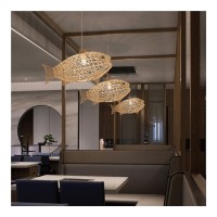 Fish-Shaped Chandelier 26Inch Weaving Natural Wicker Ceiling Hanging Light Pendant Lighting Rattan Light Woven Droplight With Adjustable Cord For Dining Room Living Room Restaurant ( Size : 2 Packs )