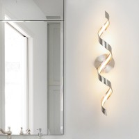 Huoku Dimmable Modern Led Bathroom Vanity Light 24 Inch Spiral Design Brushed Nickel Bathroom Light Fixtures Over Mirror Bath