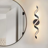 Huoku Dimmable Modern Bathroom Vanity Lights 24 Inch Spiral Design Black Led Bathroom Wall Light Fixtures Over Mirror For Livin