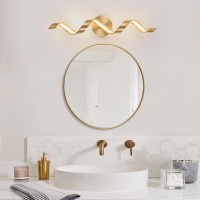 Huoku Dimmable Gold Bathroom Light Fixtures 24 Inch Spiral Design Modern Led Bathroom Vanity Lights Over Mirror 15W Wall Light