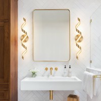 Huoku Dimmable Gold Bathroom Light Fixtures 24 Inch Spiral Design Modern Led Bathroom Vanity Lights Over Mirror 15W Wall Light