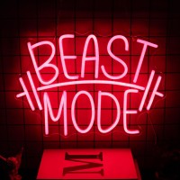 Cktbley Beast Mode Neon Signs For Wall Decor Red Letter Led Neon Light Gym Neon Sign Barbell Led Neon Lights Signs Dumbbell Neon