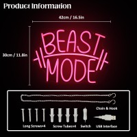 Cktbley Beast Mode Neon Signs For Wall Decor Red Letter Led Neon Light Gym Neon Sign Barbell Led Neon Lights Signs Dumbbell Neon