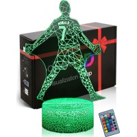 Daheyma Footballer Lamp Siuuuu Celebration Football Night Light, Soccer 3D Mood Light Illusion, No.7 Portuguese Room Decorations Football Gifts Boys, 16 Colors Touch And Remote Control Dimmable