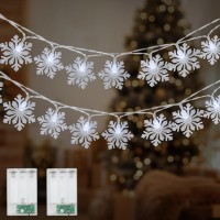 Echosari 2 Pack Christmas Snowflake String Lights, 13.2Ft 40 Led Big Snowflake Fairy Lights Hanging Decor For Outdoor Party Home Patio Xmas Tree Garden Decoration (Cool White)