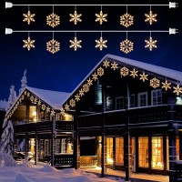 Snowflake Christmas String Lights - 2 Pack 6 Drops 8.8 Ft. 100 Mini Bulb Snowflake Icicle Lights With Hooks Connectable Hanging Lights For Xmas Rooftop Home Indoor Outdoor Party Wedding