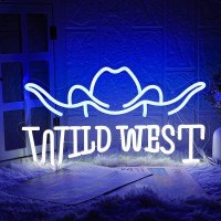 Lmsignly Wild West Hat Neon Sign Blue White Led Neon Light Sign For Wall Decor Cowboy Hat Neon Signs Usb Dimmable Cowgirl Ne