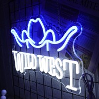 Lmsignly Wild West Hat Neon Sign Blue White Led Neon Light Sign For Wall Decor Cowboy Hat Neon Signs Usb Dimmable Cowgirl Ne