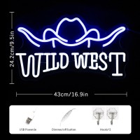 Lmsignly Wild West Hat Neon Sign Blue White Led Neon Light Sign For Wall Decor Cowboy Hat Neon Signs Usb Dimmable Cowgirl Ne