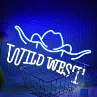 Lmsignly Wild West Hat Neon Sign Blue White Led Neon Light Sign For Wall Decor Cowboy Hat Neon Signs Usb Dimmable Cowgirl Ne