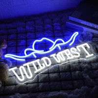 Lmsignly Wild West Hat Neon Sign Blue White Led Neon Light Sign For Wall Decor Cowboy Hat Neon Signs Usb Dimmable Cowgirl Ne