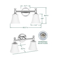 Hanaloa Bathroom Vanity Light Fixtures Traditional Chrome 2 Lights Wall Sconce Lighting With Opal Glass Shade Porch Wall Mount