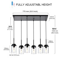 Melucee 6 Lights Linear Kitchen Island Lighting Black Chandeliers For Dining Room 305 Inches Pendant Light Fixtures Foyer Ligh