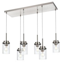 Melucee Pendant Lights Kitchen Island 6Light Dining Room Light Fixture With Clear Glass Shade Modern Linear Chandeliers For D