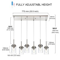 Melucee Pendant Lights Kitchen Island 6Light Dining Room Light Fixture With Clear Glass Shade Modern Linear Chandeliers For D