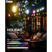 Lphianx 49Ft Smart Outdoor String Lights, Patio Lights With Remote & App Control, Patio Lights With 15 Waterproof Shatterproof Led Bulbs, Smart Rgb String Lights Outsides Work With Alexa