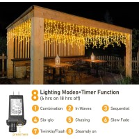 Orahon Icicle Christmas Lights Outdoor, 32.8Ft 400Led Christmas Curtain String Lights With 8 Modes & Memory Timer Waterproof For Christmas Decorations Wedding Party Holiday (Warm White)