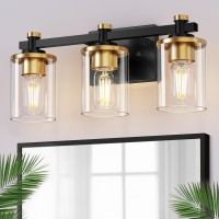 L Lohas Led 3 Light Bathroom Vanity Light Black And Gold Bathroom Light Fixture Over Mirror Modern Lighting Fixtures With Clea