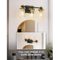 L Lohas Led 3 Light Bathroom Vanity Light Black And Gold Bathroom Light Fixture Over Mirror Modern Lighting Fixtures With Clea