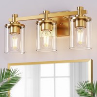 L Lohas Led 3 Light Bathroom Vanity Light Gold Bathroom Light Fixture Over Mirror Modern Lighting Fixtures With Clear Glass Sh