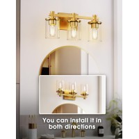 L Lohas Led 3 Light Bathroom Vanity Light Gold Bathroom Light Fixture Over Mirror Modern Lighting Fixtures With Clear Glass Sh