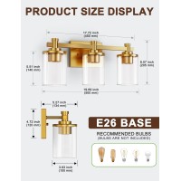 L Lohas Led 3 Light Bathroom Vanity Light Gold Bathroom Light Fixture Over Mirror Modern Lighting Fixtures With Clear Glass Sh