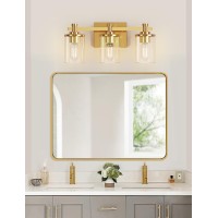 L Lohas Led 3 Light Bathroom Vanity Light Gold Bathroom Light Fixture Over Mirror Modern Lighting Fixtures With Clear Glass Sh