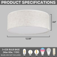 Luupyia 3Lights Drum Ceiling Light Fixture 126 Inches Vintage Unique Semi Flush Mount Ceiling Lighting With Fabric Drum Shade