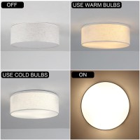 Luupyia 3Lights Drum Ceiling Light Fixture 126 Inches Vintage Unique Semi Flush Mount Ceiling Lighting With Fabric Drum Shade