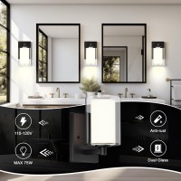 Wall Sconces Set Of 2 Modern Vanity Lights With Double Clear Glass Shade Matte Black Indoor Farmhouse Wall Lights For Bathroom L