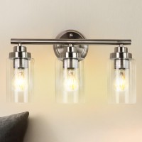 Dllt Bathroom Vanity Light Fixture, 3-Light Wall Light For Powder Room, Hallway, Kitchen, Mirror, Living Room, Silver Wall Sconces Lighting With Clear Glass Shade (E26 Base Bulbs Not Included)