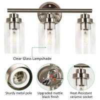 Dllt Bathroom Vanity Light Fixture, 3-Light Wall Light For Powder Room, Hallway, Kitchen, Mirror, Living Room, Silver Wall Sconces Lighting With Clear Glass Shade (E26 Base Bulbs Not Included)