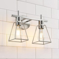 Hahzt Industrial Bathroom Vanity Lights 2 Light Silver Brushed Nickel Vintage Metal Cage Wall Lamps Rustic Farmhouse Light Fi