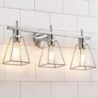 Hahzt Industrial Bathroom Vanity Lights 3Lights Silver Brushed Nickel Vintage Metal Cage Wall Lamp Rustic Farmhouse Light Fi