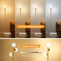 Sibrille Led Floor Lamp For Living Room 3 Globe Bright Standing Lamp With Remote 4 Color Temterapure Dimmable Bedroom Lamp Mod