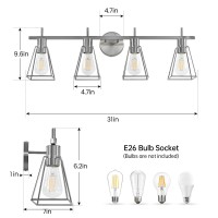 Hahzt Industrial Bathroom Vanity Lights 4Light Silver Brushed Nickel Vintage Metal Cage Wall Sconce Rustic Farmhouse Light F