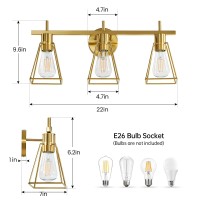 Hahzt Industrial Bathroom Vanity Lights 3 Lights Brushed Gold Vintage Metal Cage Wall Lamps Rustic Farmhouse Lightning Fixtur