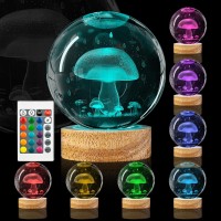 3D Mushroom Crystal Ball Night Light 315 Inch Mushroom Glass Ball Lamp With 16 Color Changing Wooden Base And Remote Ideal Gift