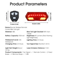 Solar Powered Bike Light Wireless Control Tail Light With Horn Turn Signal Light Red