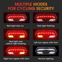 Solar Powered Bike Light Wireless Control Tail Light With Horn Turn Signal Light Red