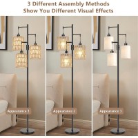 Dimmable Floor Lamp For Living Room With 3 Rattan Boho Shades Farmhouse Floor Lamps With Three Led Bulb Boho Rustic Standing La