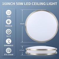 16Inch Led Ceiling Light Fixtures Flush Mount Light Fixtures50W 5Cct Adjustable 2700K 3000K 4000K 5000K 6500K Close To Ceilin