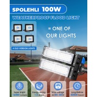 Spolehli Led Stadium Flood Lights Dusk To Dawn 600W Equivalent 16000Lm Super Bright Led Arena Lights 85-305V Ip66 Waterproof 6500K Daylight White 100W Outdoor Lighting Auto Light At Dark