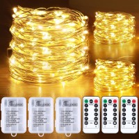 Fairy Lights Battery Operated With Remote 3 Pack X 33Ft 100Led Waterproof Outdoor String Lights Battery Powered Copper Wire Fai