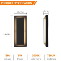 Tewei 2 Pack Modern Led Outdoor Wall Lights Black Exterior Led Wall Sconce Lighting Fixtures Square Mini Indoor Wall Sconce 3