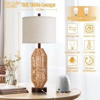 275 Tall Rattan Table Lamps Set Of 2 Wicker Lamps With Usb Ca Ports Farmhouse Boho Bedside Lamps With Linen Lampshade Ro