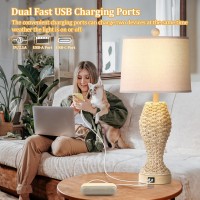 Tobusa Rattan Table Lamps For Bedroom Set Of 2 265Inch Woven Bedside Lamps With Usb Ca Farmhouse Table Lamps For Nightstand