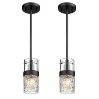 Lms 2Pack Modern Matte Black Pendant Light Adjustable Hanging Pendant Lighting With Hammered Glass Tiltable Pendant Lighting