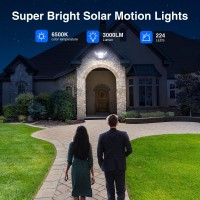 Szpower Outdoor Solar Lights For Outside 224 Led 3000Lm Motion Sensor Outdoor Lights Waterproof Ip65 4 Heads Solar Powered Flo