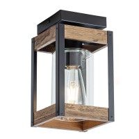 Mayful Farmhouse Flush Mount Ceiling Light Rustic Ceiling Light Combine With Metal And Wood Frame Clear Glass Ceiling Light Fi